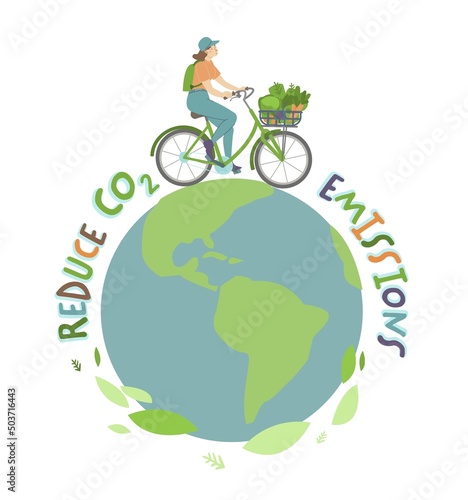 Reduce CO2 vertical poster. Editable vector illustration