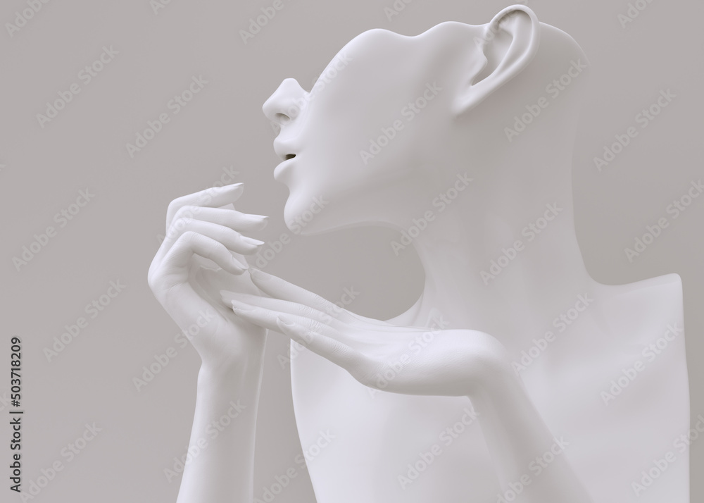 Mannequin art sculpture and abstract elegant hand gesture white painted 3d rendering background