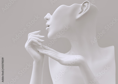 Mannequin art sculpture and abstract elegant hand gesture white painted 3d rendering background