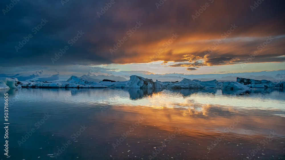 Landscape view of Landmannalaugar colorful mountains and glacier, Iceland