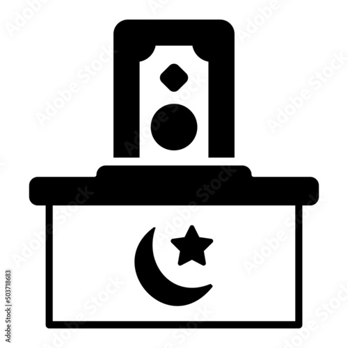 Islamic Donation Box Vector Icon Design, Eid al-Adha or Eid-ul-Kabir Symbol, Hajj Sign, Muslims religious Festival Stock illustration, Zakat or Charity Law in Islam Concept 