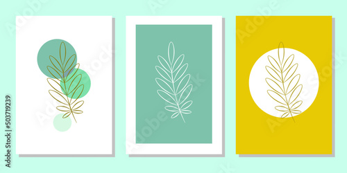 Vector botanical wall arts, with leaves. Minimalistic and natural. Leaves and line arts design. © eLifeS