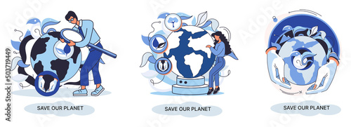 Save our planet ecological metaphor Earth day, love for native home. Sustainable gardening renewable energy. Caring for nature protecting environment stop air and water pollution, rational consumption