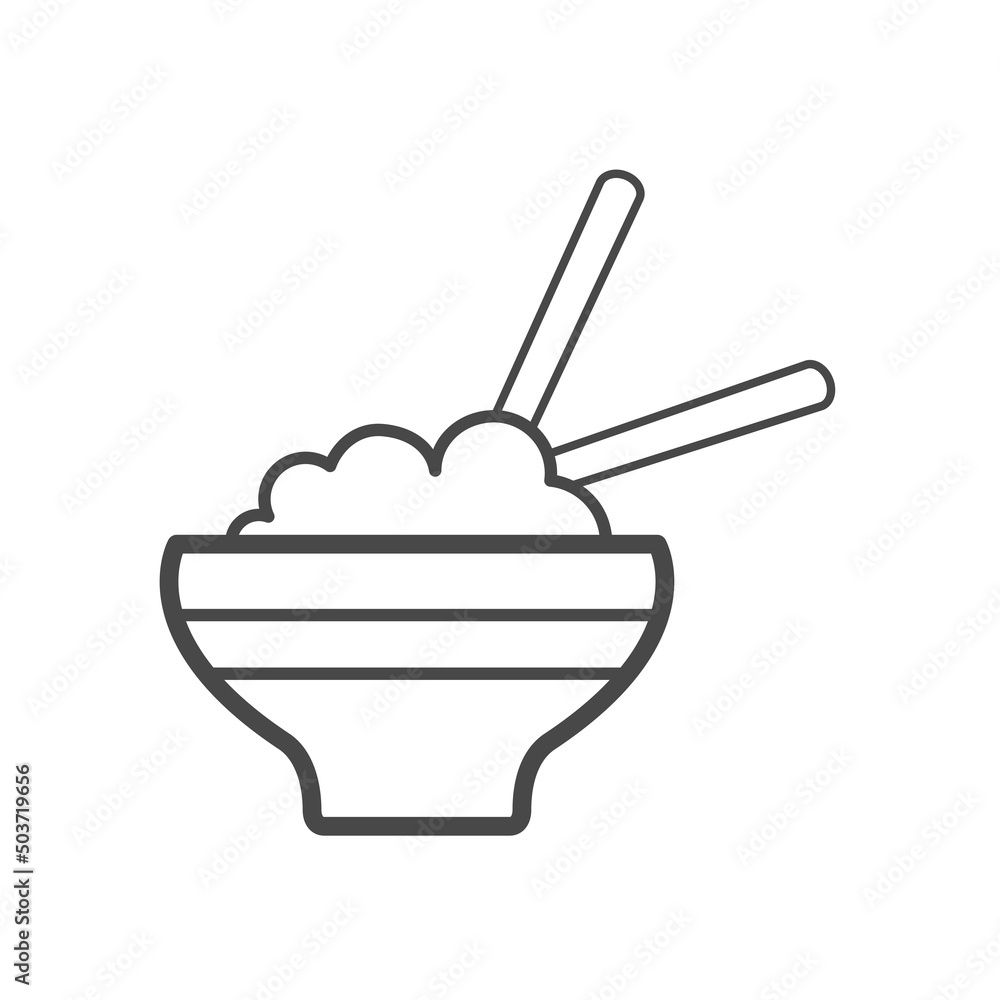 Vector linear icon with plate of rice Vector linear icon with plate of rice
