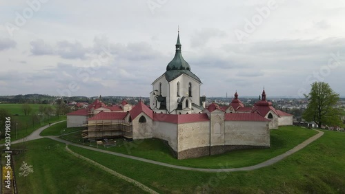 Aerial Drone footage of Pilgrimage Church of Saint John of Nepomuk in Zdar nad Sazavou, Czech republic. photo
