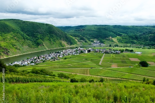Ellenz-Poltersdorf und Beilstein with vineyards and the moselle valley