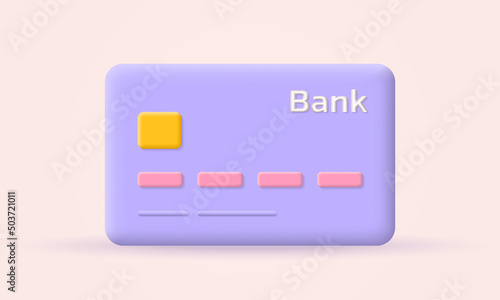 Credit card 3d icon. Bank, online payment, digital money concept. Vector illustration. 