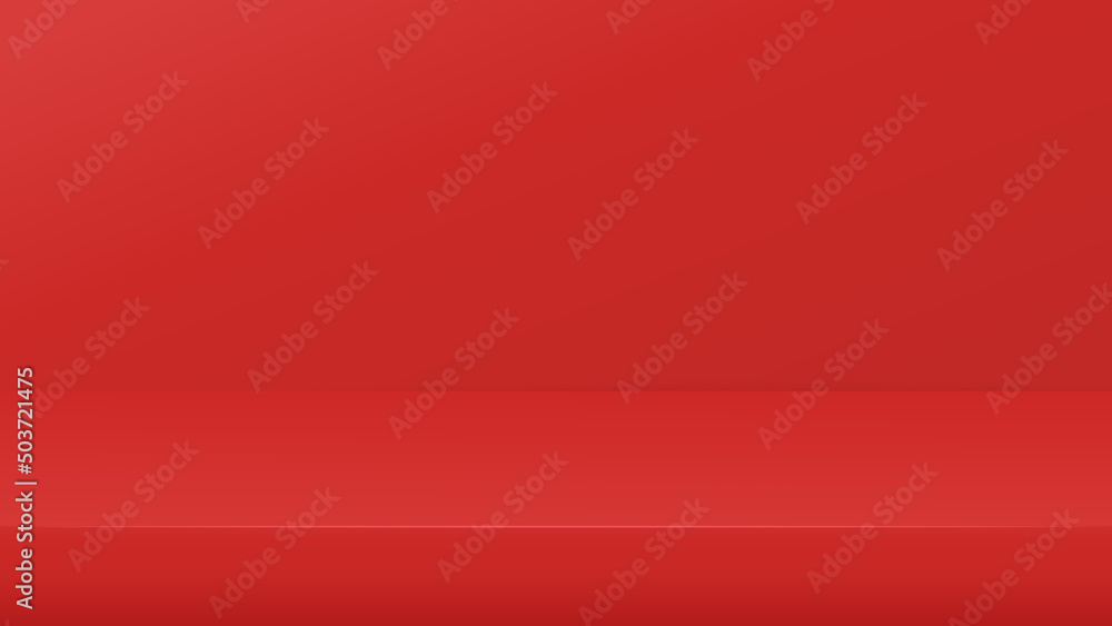 Empty tabletop on red background. Empty shelf for your product placement. Vector illustration