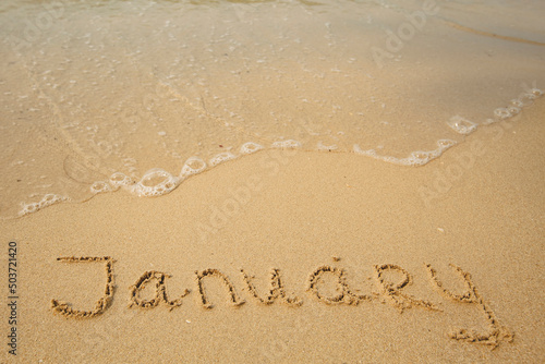 January - drawing on the soft beach sand with a soft lapping wave.