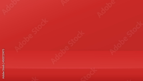 Empty tabletop on red background. Empty shelf for your product placement. Vector illustration