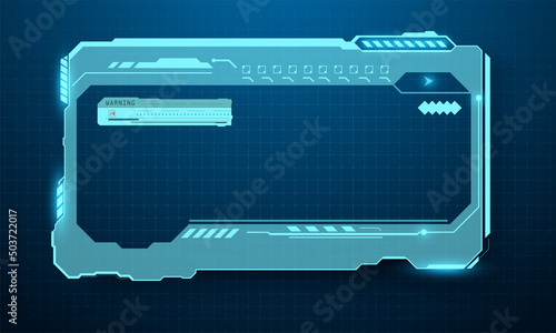 Futuristic frame user interface screen element.  Abstract control panel layout design. Blue Virtual hi Sci fi technology gadget. Empty rectangle frame for game ui design. Vector illustration