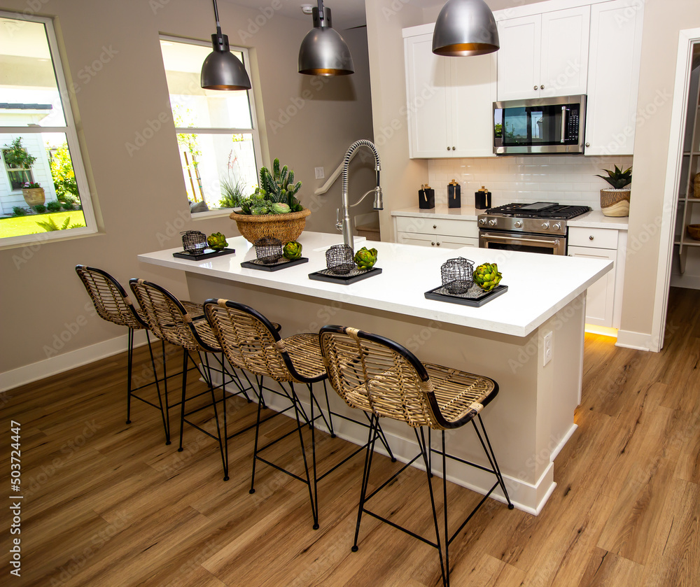 Efficient Kitchen With Island And Bar Stools Efficient Kitchen With Island And Bar Stools