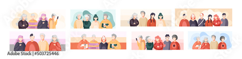 Group of people standing together community and togetherness concept, diversity portrait. Characters men and women isolated on white. Crowd community. Social diversity friends or relatives