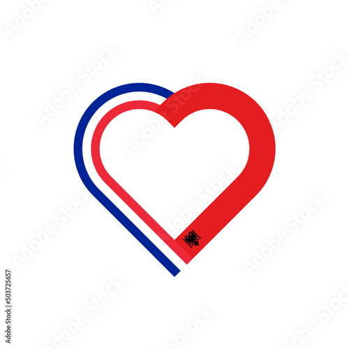 unity concept. heart ribbon icon of france and albania flags. vector illustration isolated on white background	