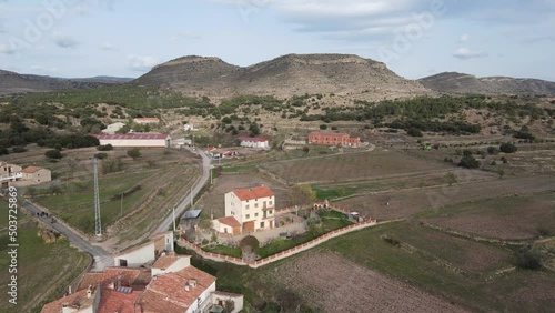 Aerial views from Mora de Rubielos, Teruel, Aragón, Spain. Drone views from the Countryside.
