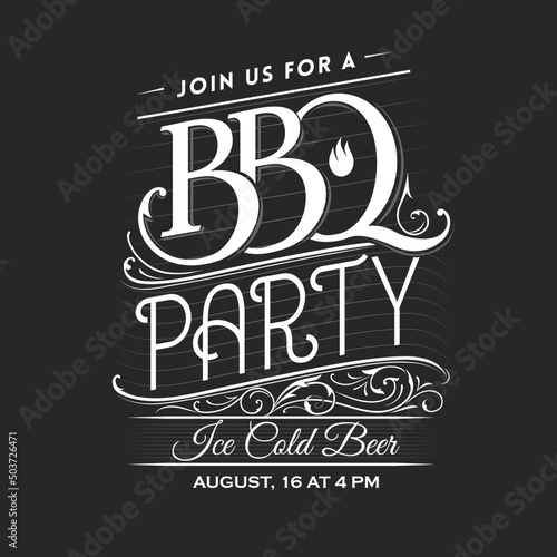 Vintage Calligraphic BBQ Party Invitation Template