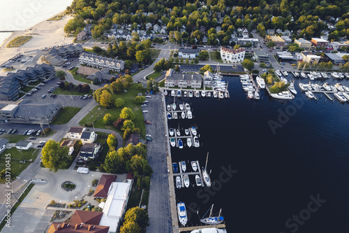 Aerial view of the harbor in Frankfort, Michigan photo