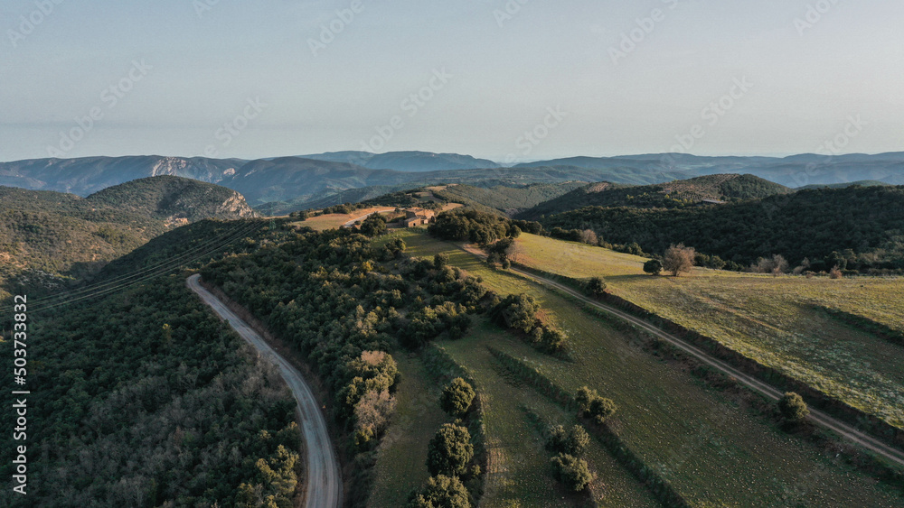 House in mountain nature and road