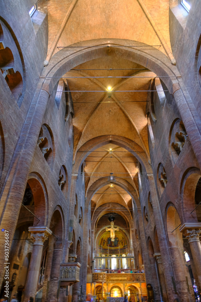 May 2022 Modena, Italy: Interior and details of the Duomo di Modena. Altar of he Duomo. Cathedral of Modena