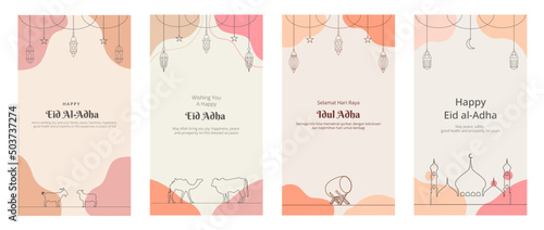 Set Eid al Adha Social Media Post Template. Idul Adha Greeting Card Vector Illustration Pastel Background