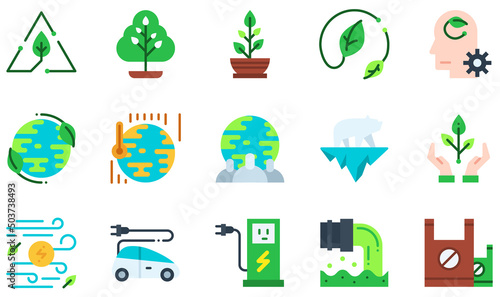 Set of Vector Icons Related to Ecology. Contains such Icons as Recycle, Tree, Plant, Leaf, Ecological Mind, World Ecology and more.