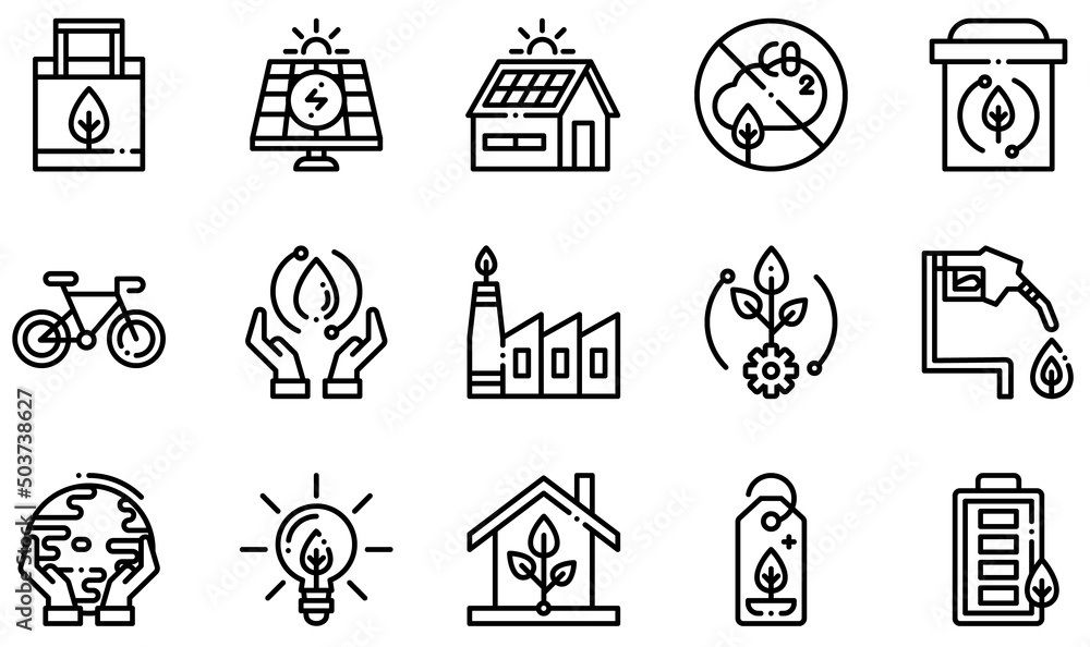 Set of Vector Icons Related to Ecology. Contains such Icons as Eco Bag, Solar Panel, Zero Emission, Recycle Bin, Ecosystem, Protect Earth and more. Set of Vector Icons Related to Ecology. Contains such Icons as Eco Bag, Solar Panel, Zero Emission, Recycle Bin, Ecosystem, Protect Earth and more.