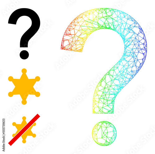 Spectral vibrant net mesh query sign. Crossed frame flat network geometric symbol based on query sign icon, generated with crossing lines. Vibrant net mesh icon.