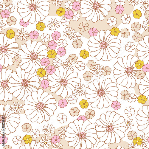 Floral seamless pattern in retro style. Hand drawn blossom vintage texture. Great for fabric  textile  wallpaper. Vector illustration