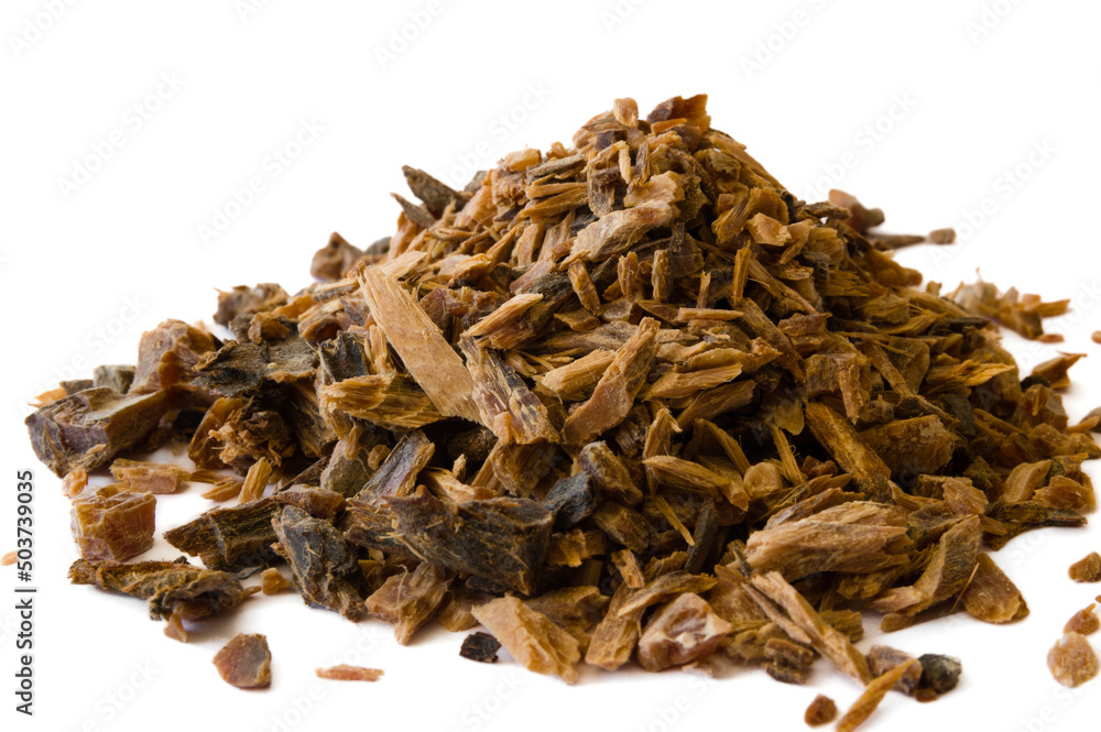 Obraz premium Heap of umbalakada pieces aka dry maldive fish on white background