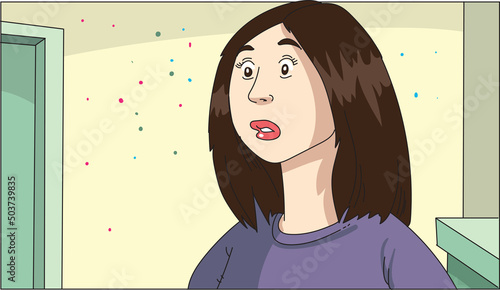 Worried woman surrounded by bacteria and viruses vector illustration