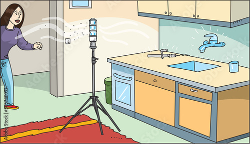 Ultraviolet bactericidal lamp. Surface cleaning, medical disinfection procedure. 