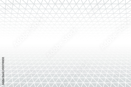 Perspective triangle grid white and grey ethereal background. Vector design minimum perspective mesh concept. Decorative web layout, poster, retro banner. Aura abstract lines light backdrop