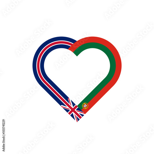 unity concept. heart ribbon icon of union jack and portugal flags. vector illustration isolated on white background