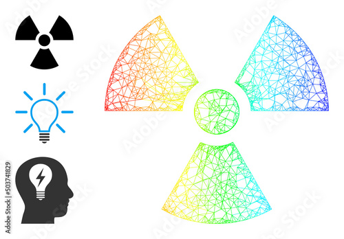 Rainbow colorful net mesh radioactivity. Crossed frame 2d network abstract image based on radioactivity icon, generated from crossed lines. Colorful net icon.
