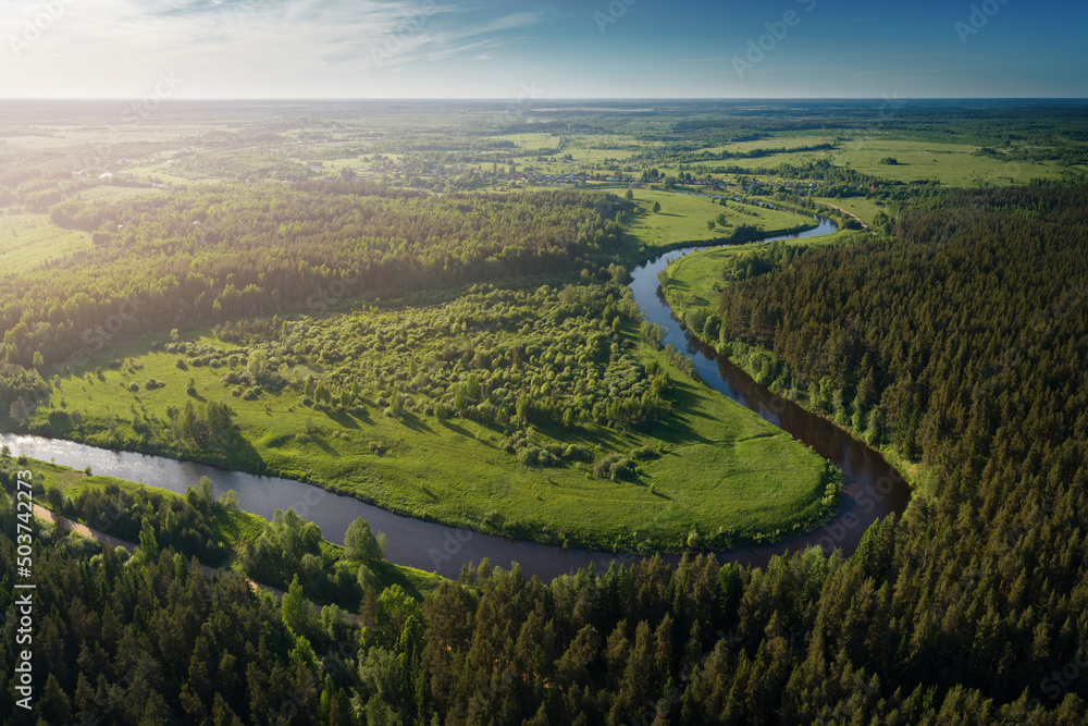 Drone view of the river and forests