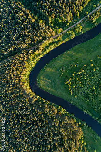 Drone view of the river and forests
