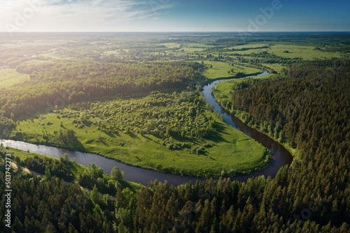 Obraz na płótnie Drone view of the river and forests w salonie