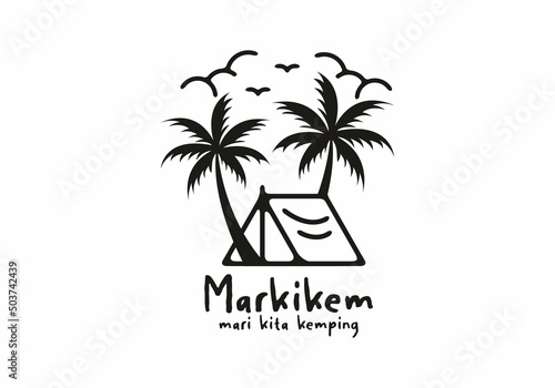 Wallpaper Mural Camping on the beach line art illustration Torontodigital.ca