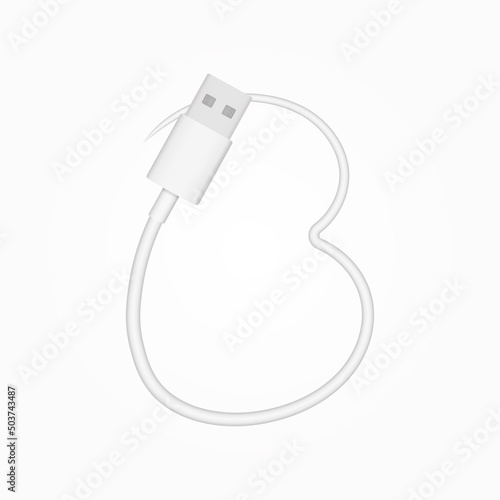 B letter usb cable realistic vector style. İsolated font for logo, application, creative technology design and more