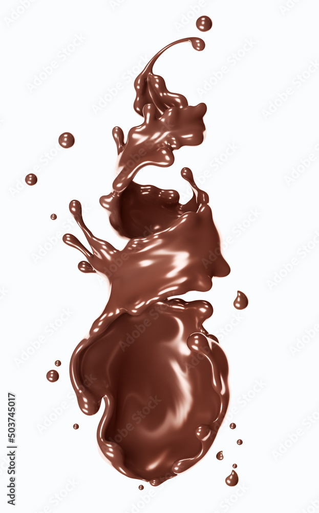 Splashes and drops of melted dark chocolate , dynamic splashes of hot coffe. Design element for packaging. 3d rendering; Splashes and drops of melted dark chocolate , dynamic splashes of hot coffe. Design element for packaging. 3d rendering;