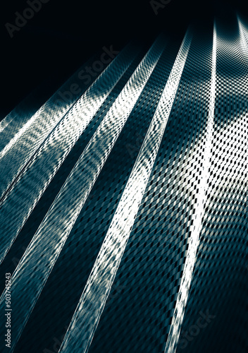 Unpredictable geometric abstract pattern. Metal contours on a dark background