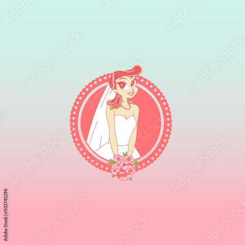 bridal wedding logo character woman with rose, easy edit color