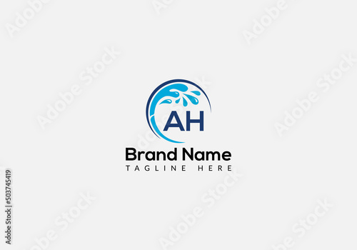 Maid Cleaning Logo On Letter AH. Clean House Sign, Fresh Clean Logo Cleaning Brush and Water Drop Concept Template