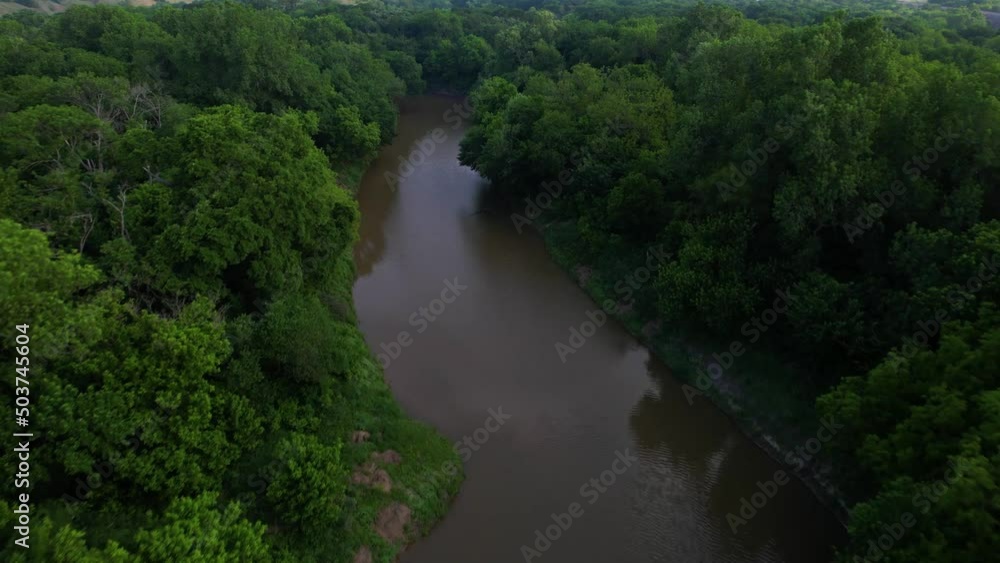 Aerial video of Denton Creek in near highway 377 in Texas. Camera is heading approximately northwest. Aerial video of Denton Creek in near highway 377 in Texas. Camera is heading approximately northwest.
