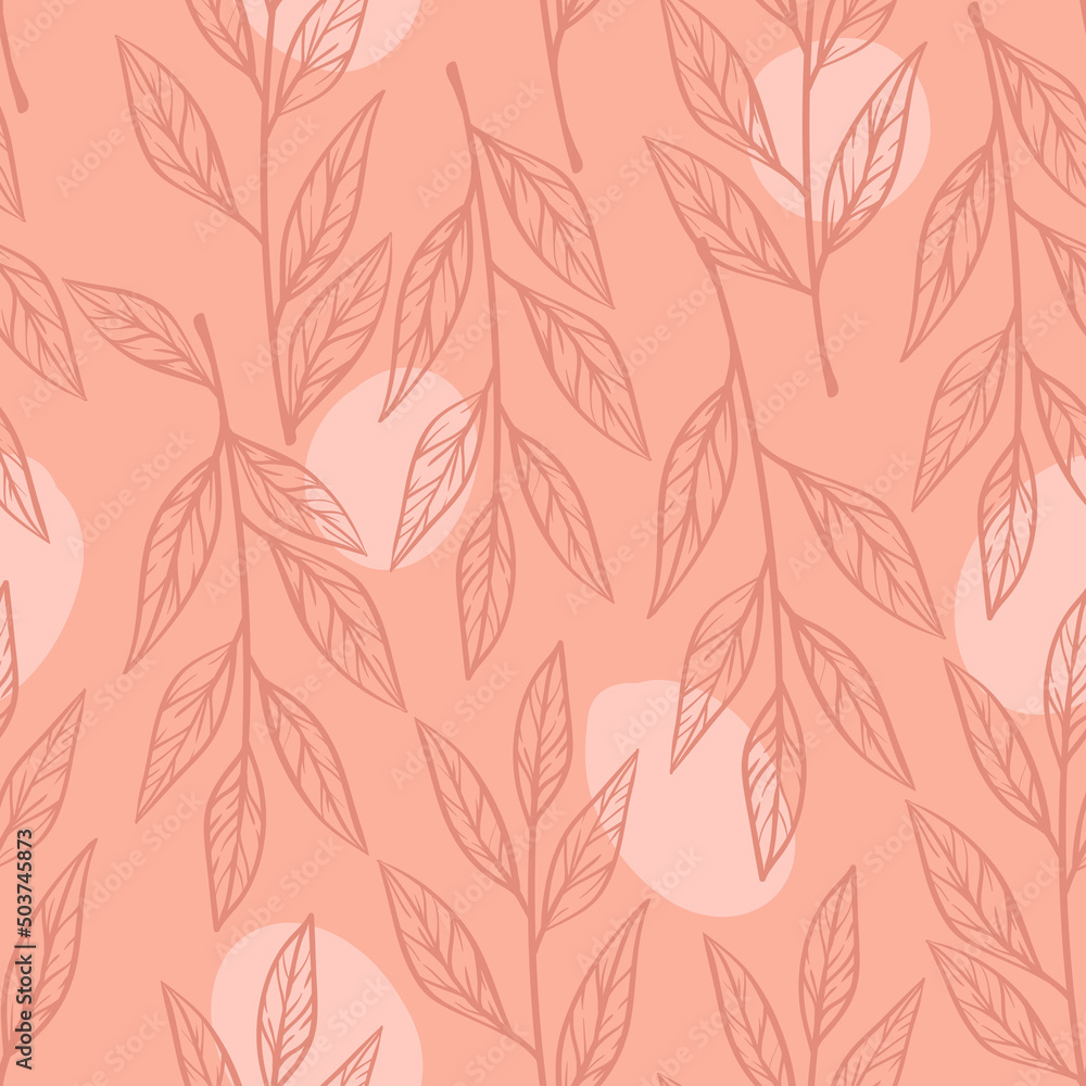 seamless floral pattern. natural motifs in delicate colors. leaves and twigs hand drawn.