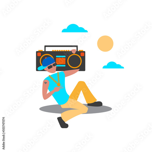 Vector illustration of a young man listening to music