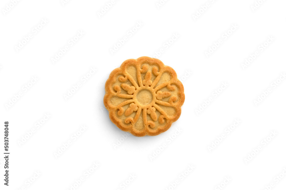 Pile of round cookies for tea isolated on white background. Pile of round cookies for tea isolated on white background.