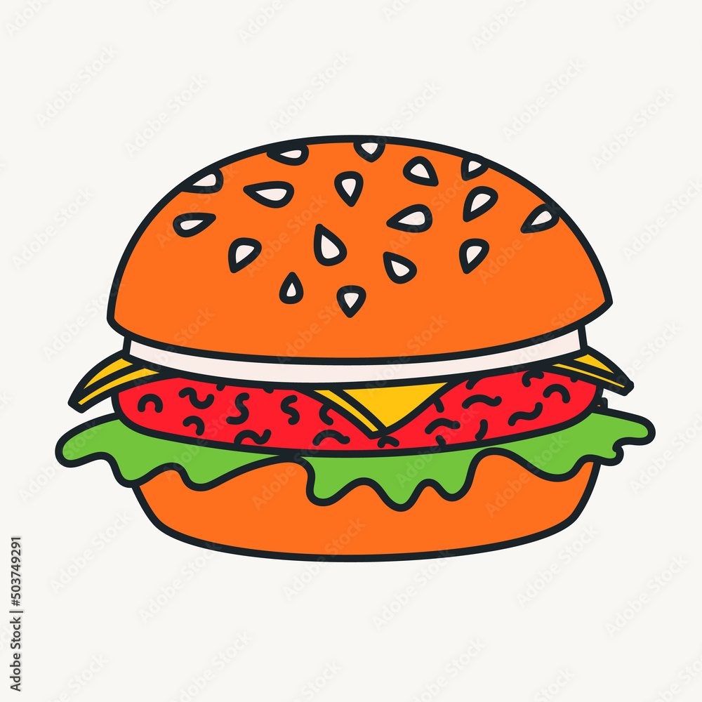 Cartoon vector funny cute Comic characters, burger. Cartoon vector funny cute Comic characters, burger.