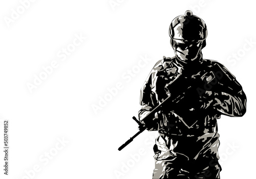 silhouette of a salute soldier in black and white.