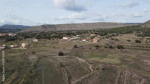 Aerial views from Mora de Rubielos, Teruel, Aragón, Spain. Drone views from the Countryside.